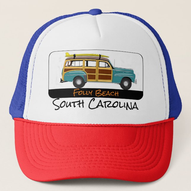 Casquette Folly Beach, South Carolina Surf Woody Trucker Hat (Devant)