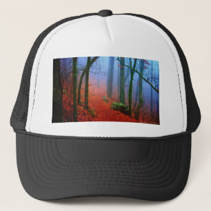 Casquette Forêt peinte Automne Brouillard bleu