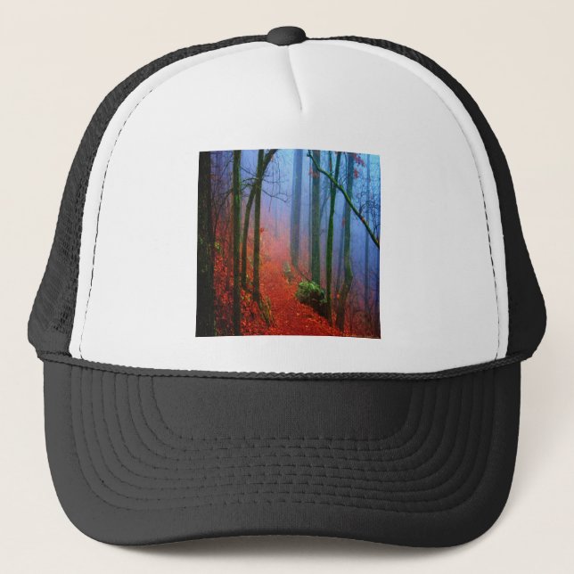Casquette Forêt peinte Automne Brouillard bleu (Devant)