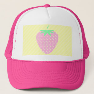 Casquette Fraise assez rose sur les rayures jaunes