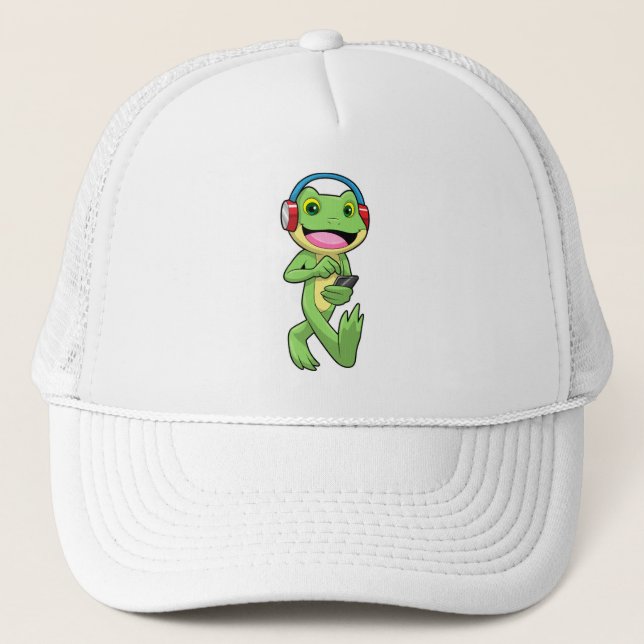 Casquette Frog à la musique avec casque (Devant)