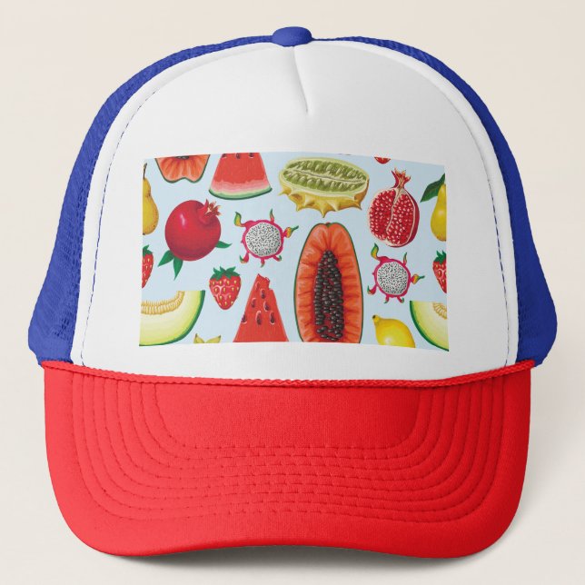 Casquette Fruits Exotiques : Imprimé tendance sans couture. (Devant)