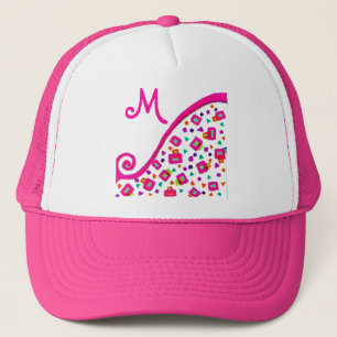 CASQUETTE FUCHSIE ROSE MONOGRAMME DÉCO ABSTRAIT BLANC