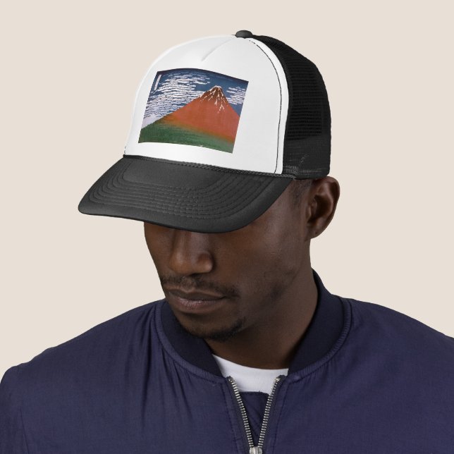 Casquette Fuji rouge, Aka Fujiyama Volcan Katsushika Hokusai (En situation)
