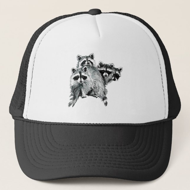 Casquette Fun Raccoon amis Famille Animal Aquarelle (Devant)