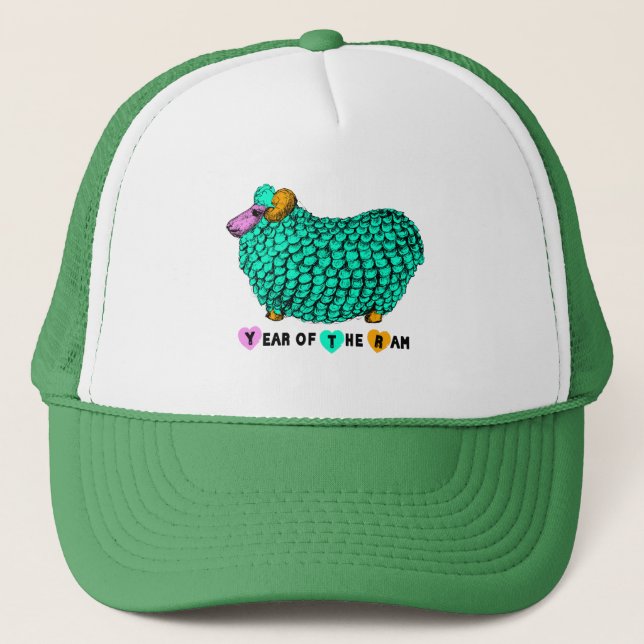 Casquette Funky Green Ram Sheep Année Chinoise Zodiac Casque (Devant)