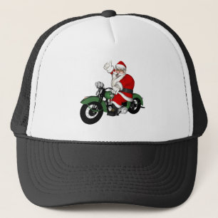 Casquette Funky Santa Claus sur Green Vintage Motorbike