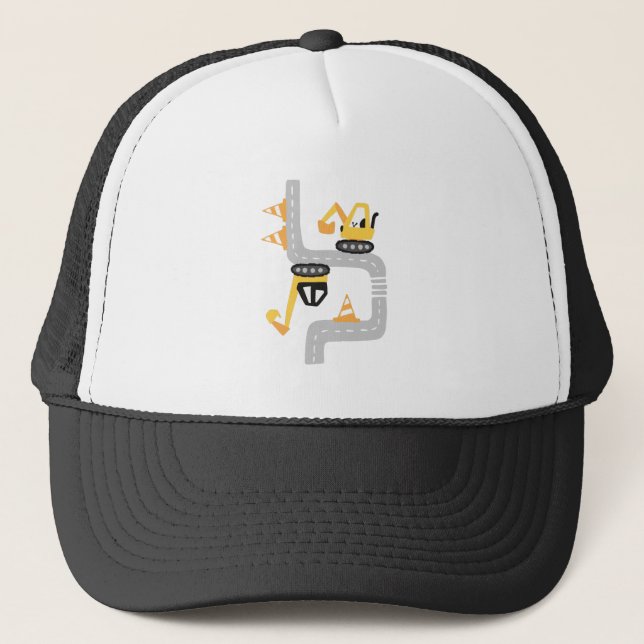Casquette Funky Yellow Excavators Design pour enfants (Devant)