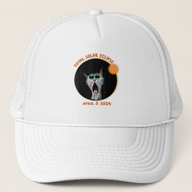 Casquette Funny Chat Watching Total Solar Eclipse 2024 (Devant)