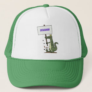 Casquette Funny crocodile aligator with sign cartoon