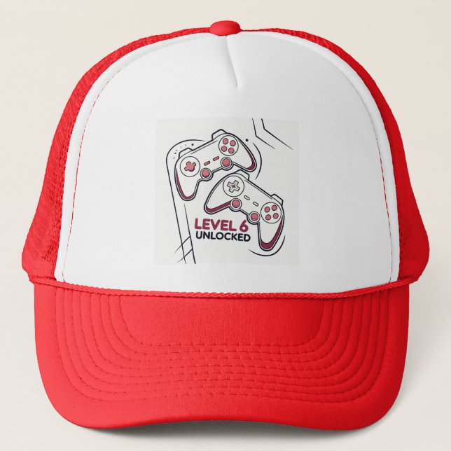 Casquette Funny Gamer 6th birthday Gift, Level 6th Unlocked (Devant)
