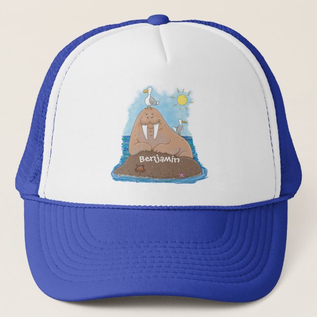 Casquette Funny happy walrus cartoon illustration (Devant)