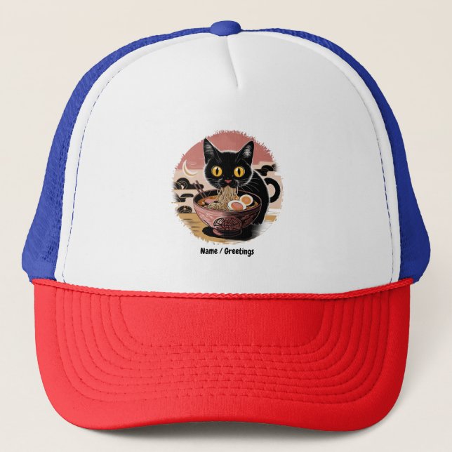 Casquette Funny Kawaii Chat Manger Ramen nouilles mignonnes  (Devant)