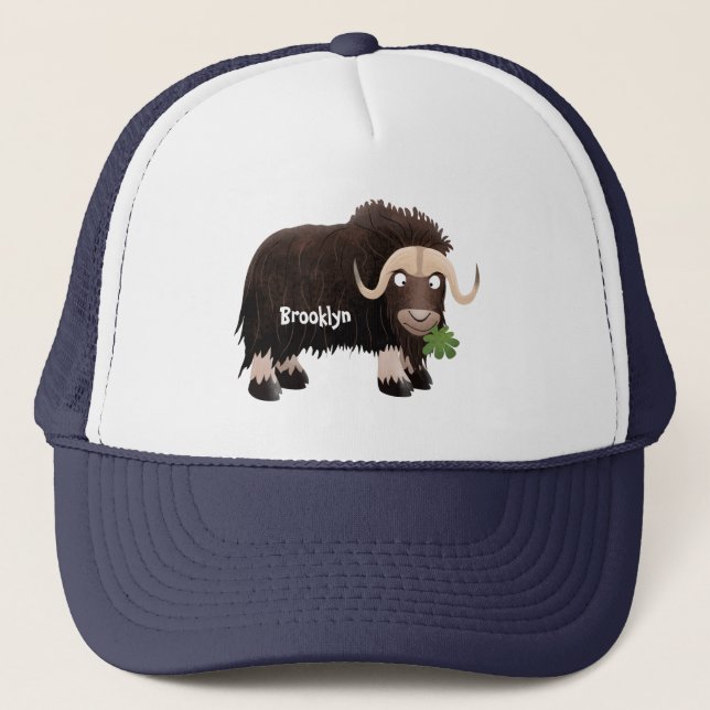 Casquette Funny musk ox cartoon illustration (Devant)