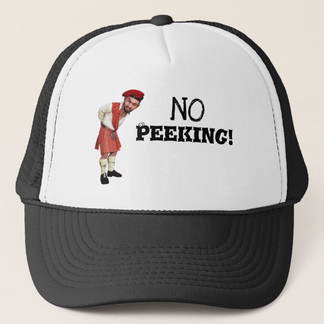 Casquette Funny 'NO Peeking!' Scottish Kilt Wearers Playful (Devant)