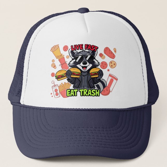 Casquette Funny Raccoon ‘Live Fast Eat Trash’ (Devant)