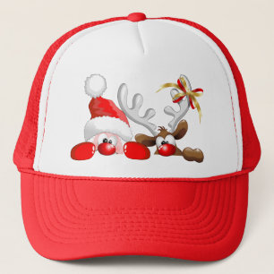 Casquette Funny Santa and Reindeer Cartoon