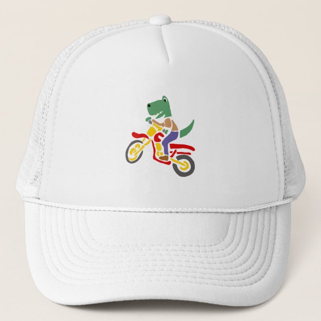Casquette Funny T-rex Dinosaur Riding Dirt Bike Motorcycle (Devant)