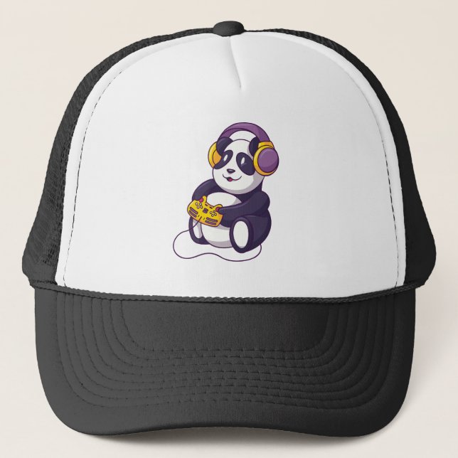 Casquette Gamer Panda Playing Videogames (Devant)
