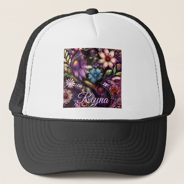 Casquette Garden Kitty Cat Floral Abstract Personalized (Devant)