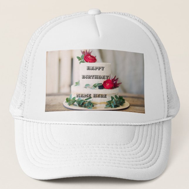 Casquette Gâteau de rose rouge sucrée avec Joyeux Anniversai (Devant)