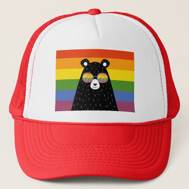 Casquette Gay LGBT Arc-En-Ciel Ours En Verres (Devant)