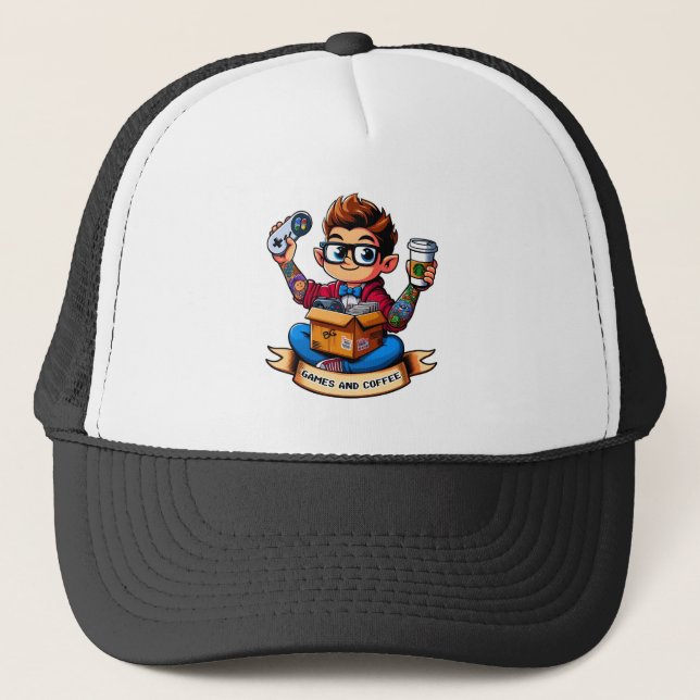 Casquette Geek de jeux et de café (Devant)