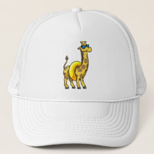Casquette Girafe sur la plage avec anneau de natation et lun