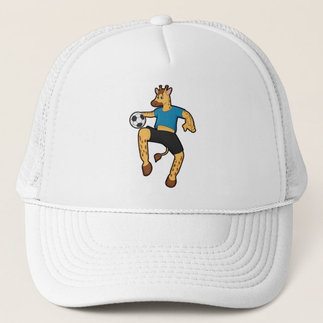 Casquette Giraffe en joueur de football avec balle de footba (Devant)
