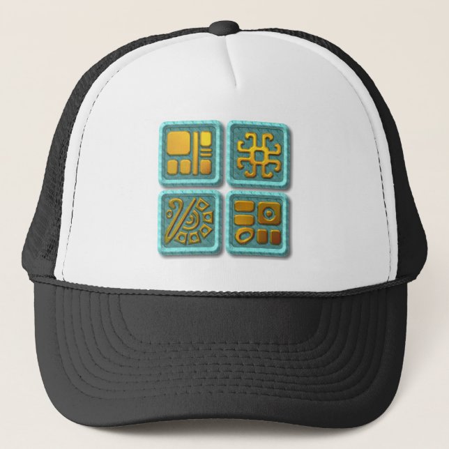 Casquette Glyphes mayas-turquoise (Devant)