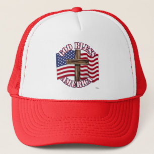 Casquette God Bless American with USA Flag & Cross