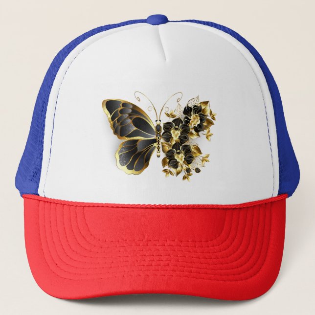 Casquette Gold flower Butterfly with Black Orchid (Devant)