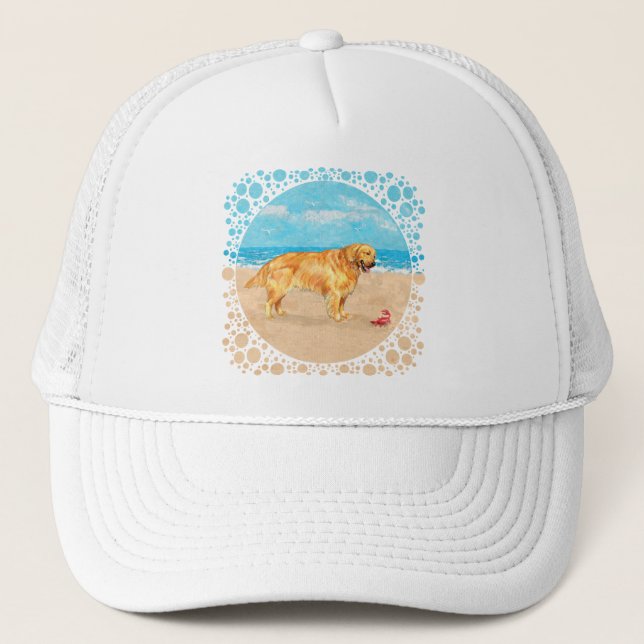 Casquette Golden Retriever à la plage (Devant)
