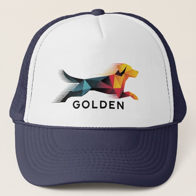 Casquette Golden retriever poligonal en amarillo y azul (Devant)