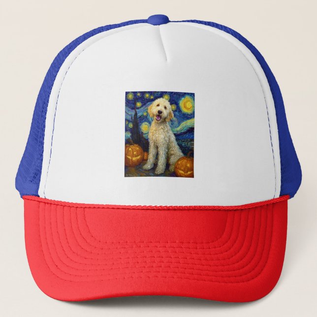 Casquette Goldendoodle Chien Mignon Halloween Jack O Lantern (Devant)