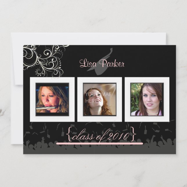 Casquette + Gown + Swirls Graduation Invitation /  (Devant)