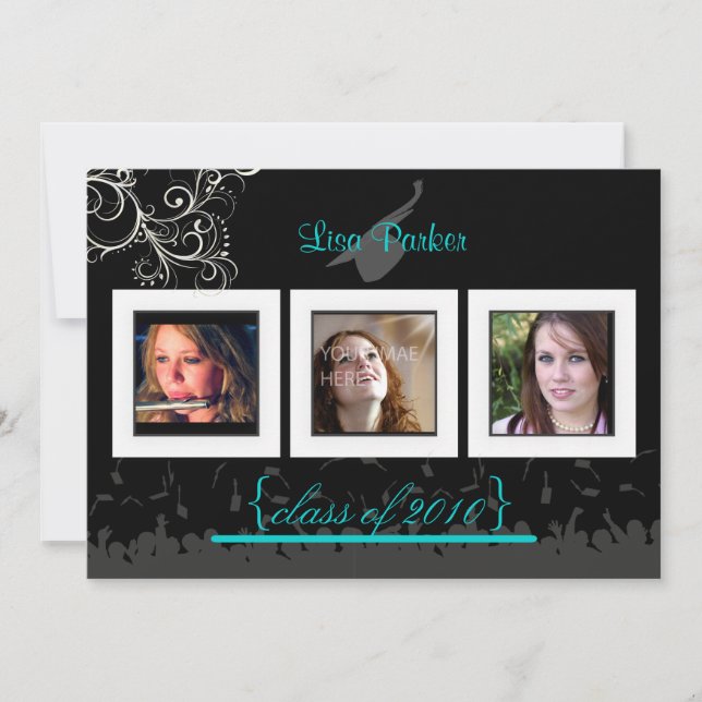 Casquette + Gown + Swirls Graduation Invitation /  (Devant)