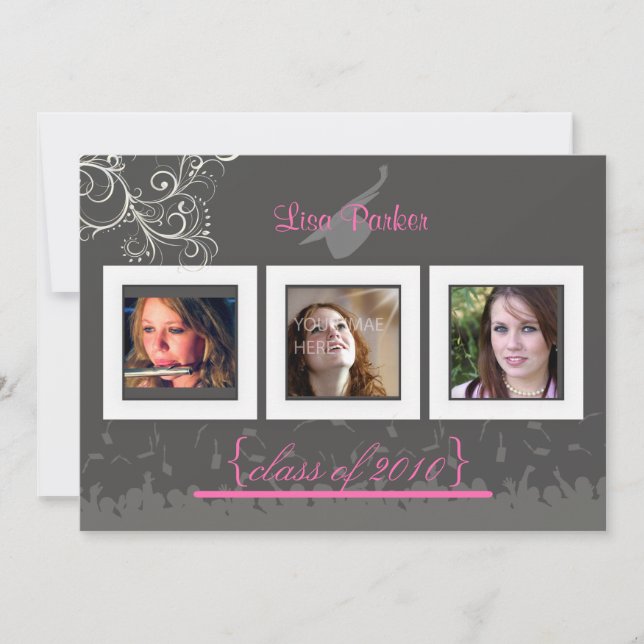 Casquette + Gown + Swirls Graduation Invitation /  (Devant)