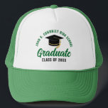 Casquette Gradué vert personnalisable<br><div class="desc">Ces casquettes de troisième cycle modernes et écologiques ont votre nom de lycée ou de collège pour la classe de 2025. Customisez avec votre année de graduation sous le script manuscrit chic et le casquette noir grad pour une grande fête de graduation personnalisée faveur cadeau.</div>