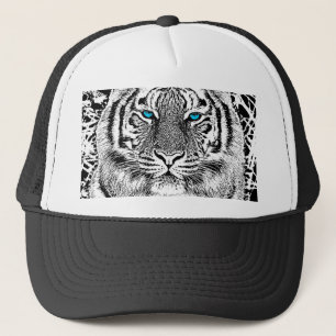 Casquette Graphique de tigre noir et blanc aux yeux bleus