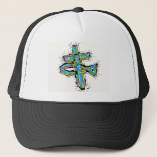 Casquette Graphique en verre souillé de la croix et des