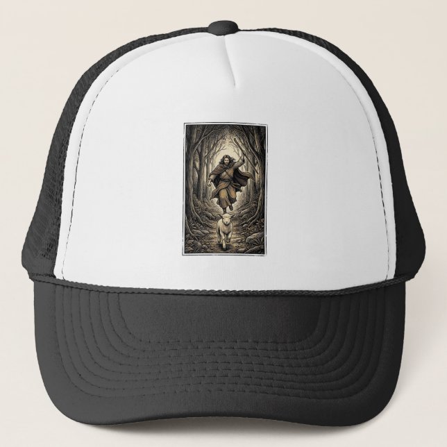 Casquette Gravure vintage berger et agneau forêt (Devant)