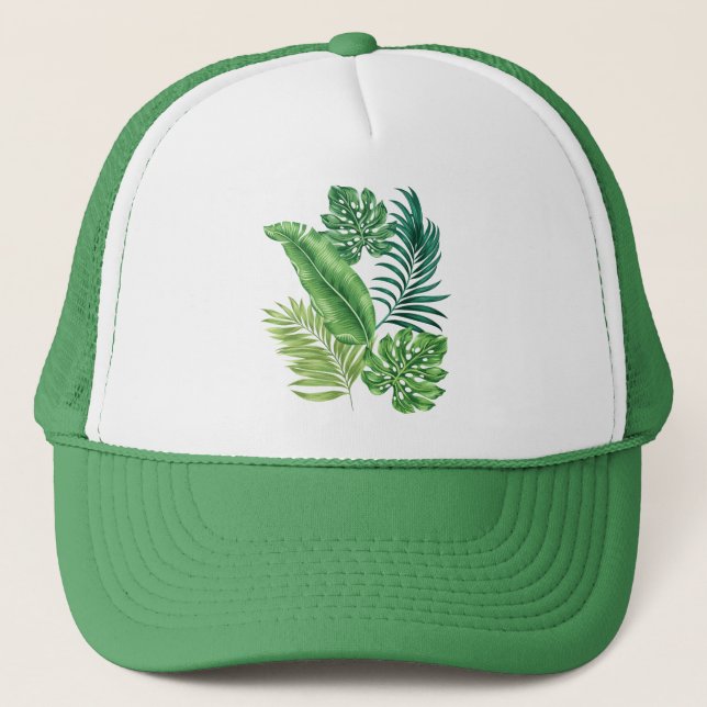 Casquette Green Tropical Palm Banana Monstera Feuille (Devant)