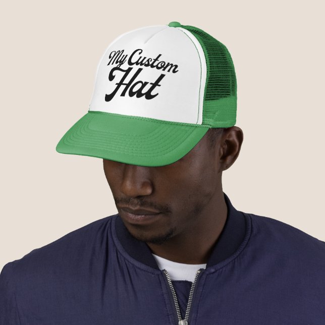 Casquette GREEN & WHITE Custom Trucker Hat Mesh Cap Blank (En situation)