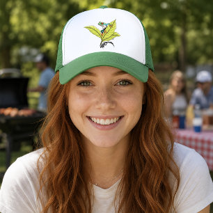 Casquette Grenouille aux yeux rouges Feuilles vertes Lavande
