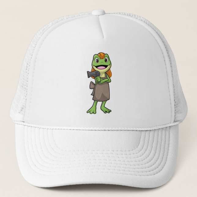 Casquette Grenouille en coiffeur avec sèche-cheveux (Devant)