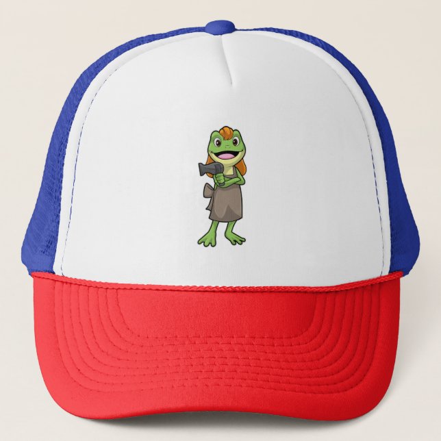 Casquette Grenouille en coiffeur avec sèche-cheveux (Devant)