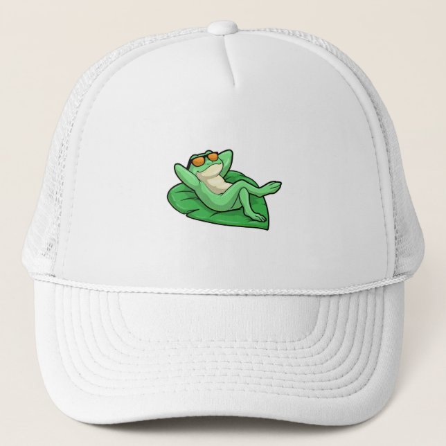 Casquette Grenouille sur la feuille avec lunettes de soleil (Devant)