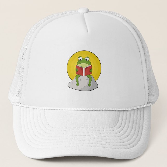 Casquette Grenouille sur pierre avec livre (Devant)