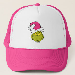 Casquette Grinch avec un chapeau de Père Noël rose